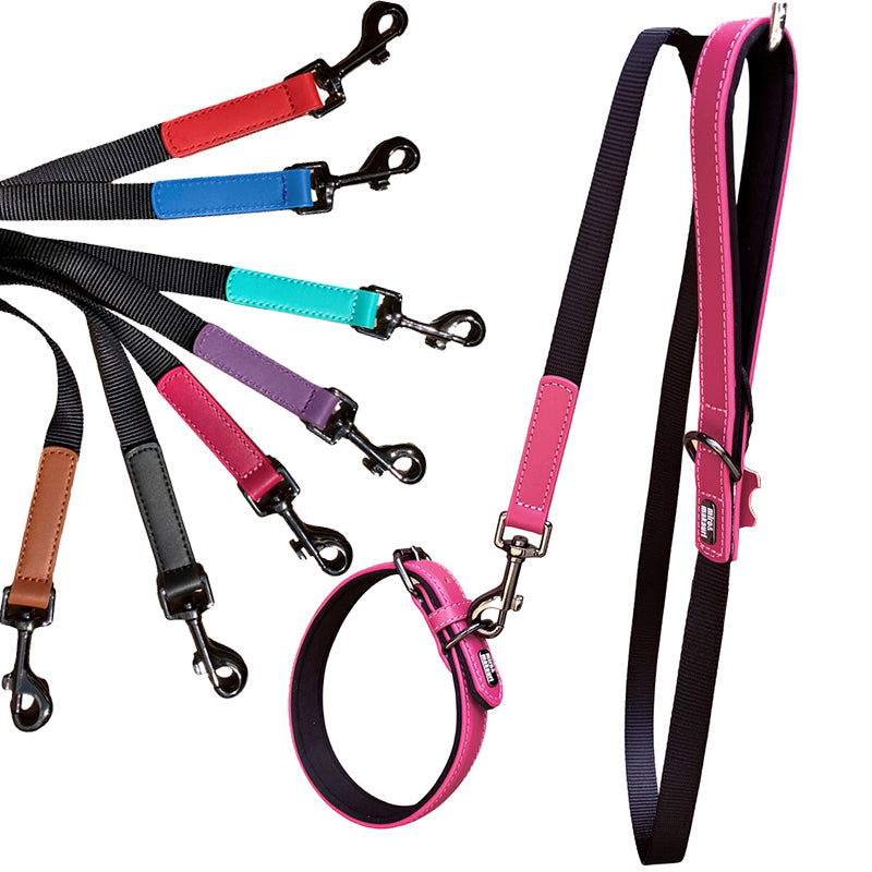 NEW DESIGN. Miro Makauri Milford Leather Nylon Leads 7 Colours Miro Makauri